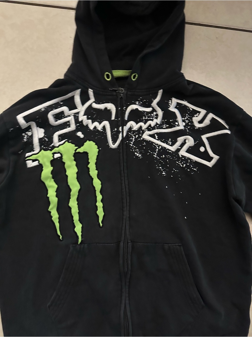 Fox Black Zip Hoodie with Neon Green Graphic
